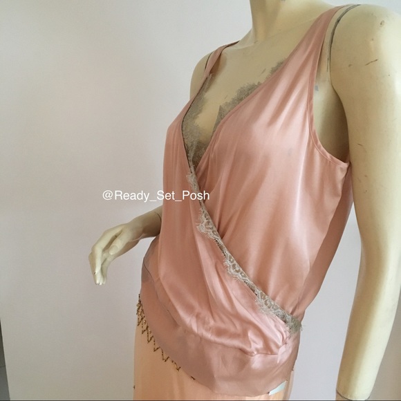 Vintage Herve Leger pink faux wrap front Tank top with lace trim. Silk - Picture 4 of 8